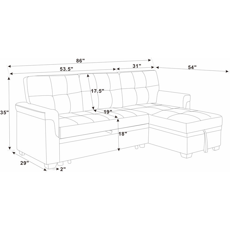 Cammille Upholstered Sleeper Sectional Sofa with Hidden Storage