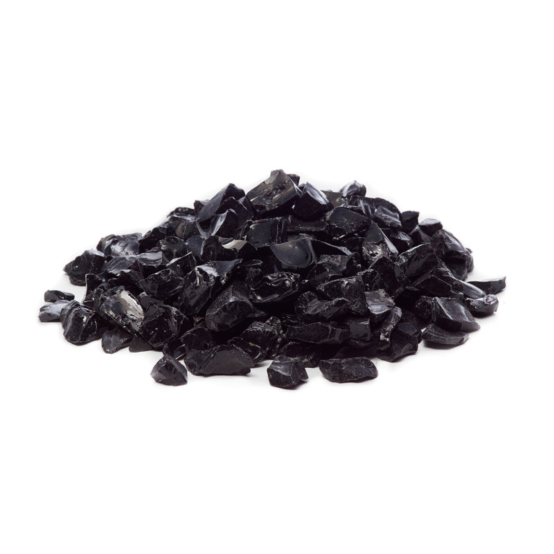 Elegant Black Tempered Broken Fire Glass, 25 lb Bag