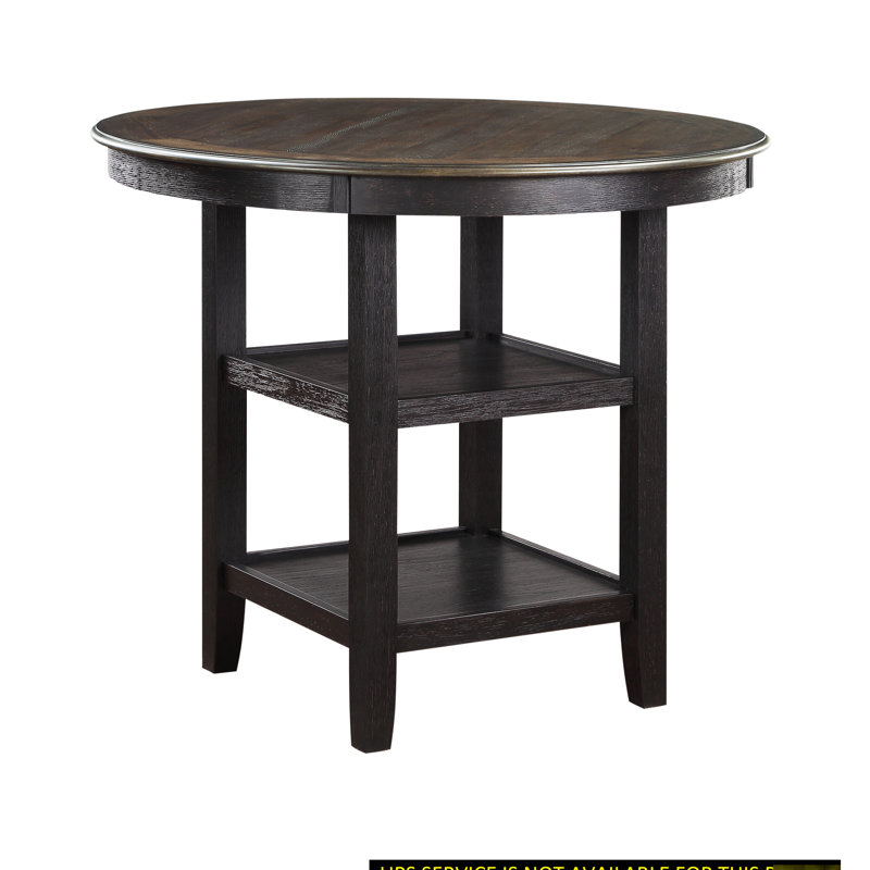 Table haute de salle à manger, style transitionnel, brun et noir, 2 étagères, table pour 4 personnes avec étagères, style transitionnel, salle à manger.