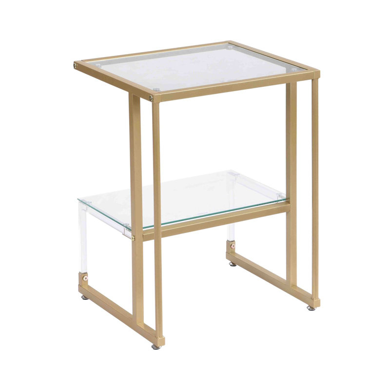 Table d'appoint, table de bout en verre acrylique à 2 niveaux pour le salon et la chambre à coucher