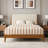 Lunaris Mid-Century Solid Wood Queen Platform Bed With Upholstered Headboard-1080637318