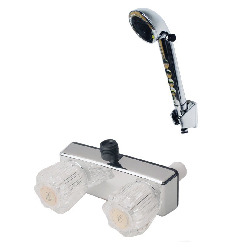 RV/Motorhome Two Handle Non-Metallic Shower Diverter with Matching Hand Held Shower Set, Chrome