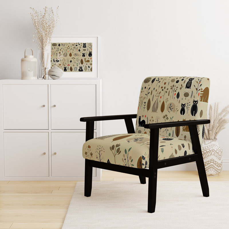 Chaise à accoudoirs décontractée rembourrée Minimalist Forest Animal, Brun / crème / beige, Noir