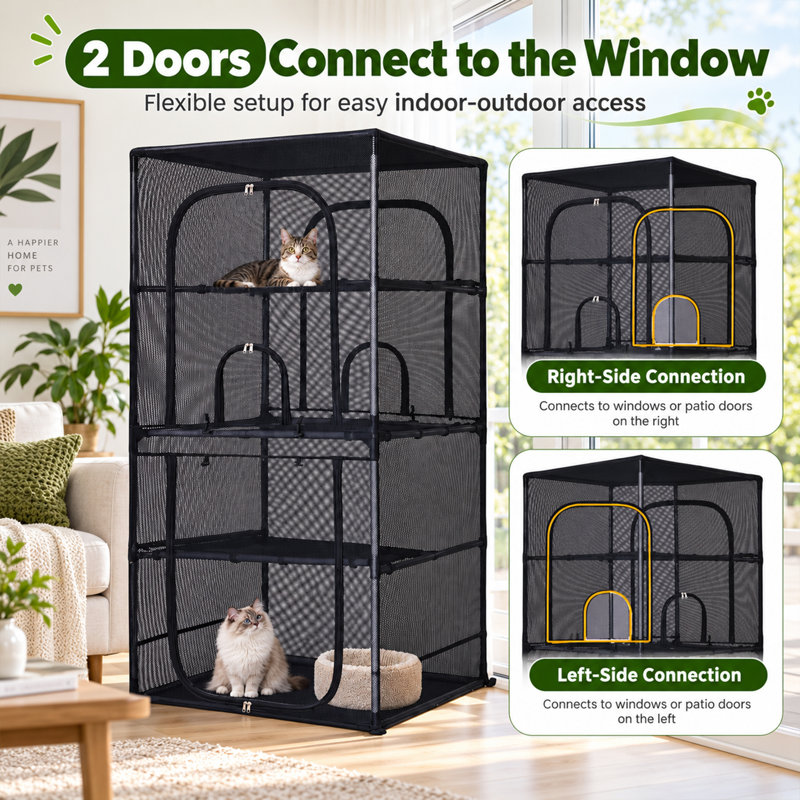 Catio extérieur 61,5 po H 4 niveaux avec 5 portes d'accès, plateformes et toit imperméable