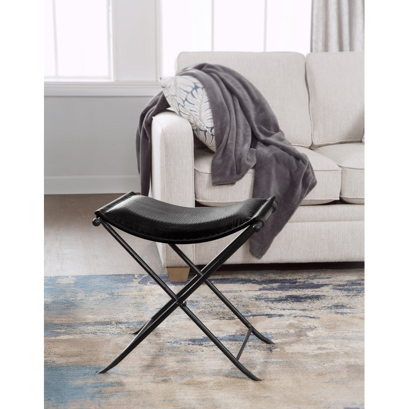 Nardone Genuine Leather Seat Accent Stool, Black