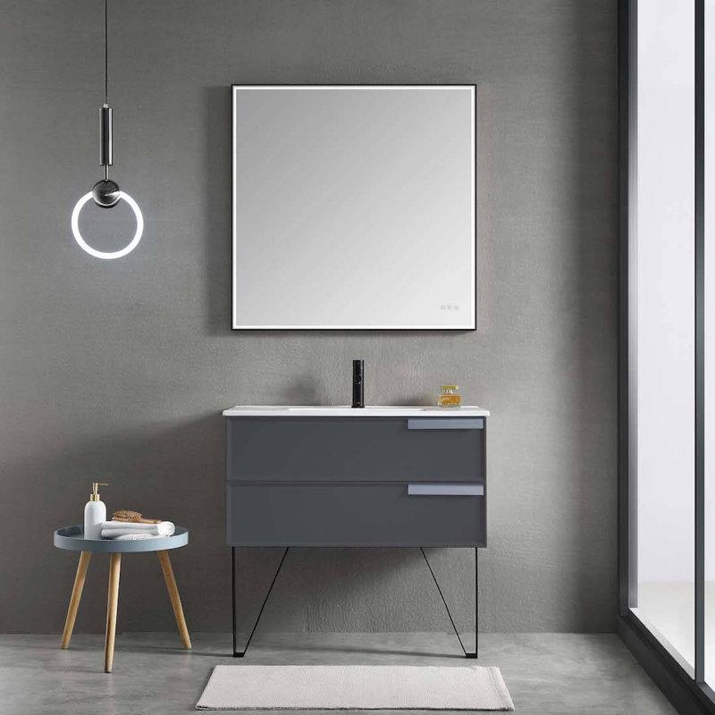 36'' Wall Mounted Single Bathroom Vanity with Sink, Matte Grey