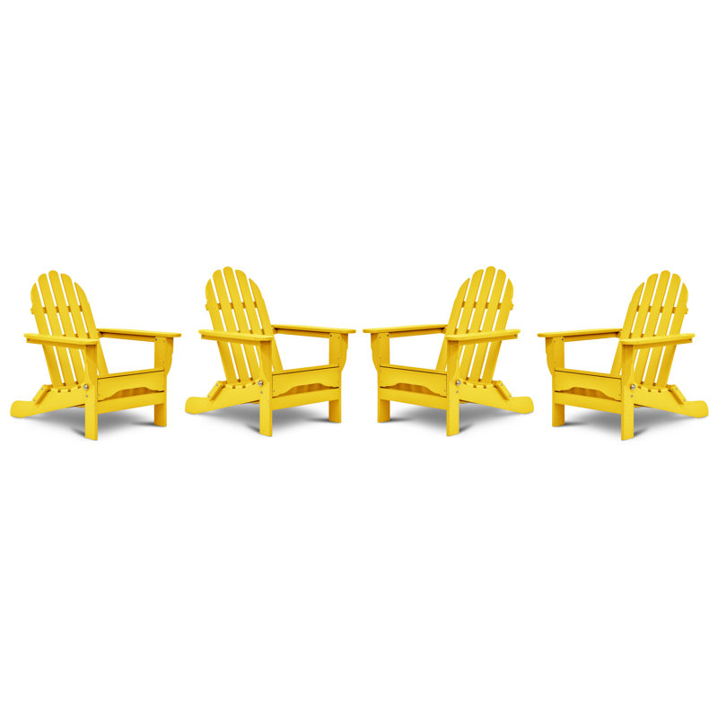 Leighton Foldable Outdoor Adirondack Set, Lemon Yellow