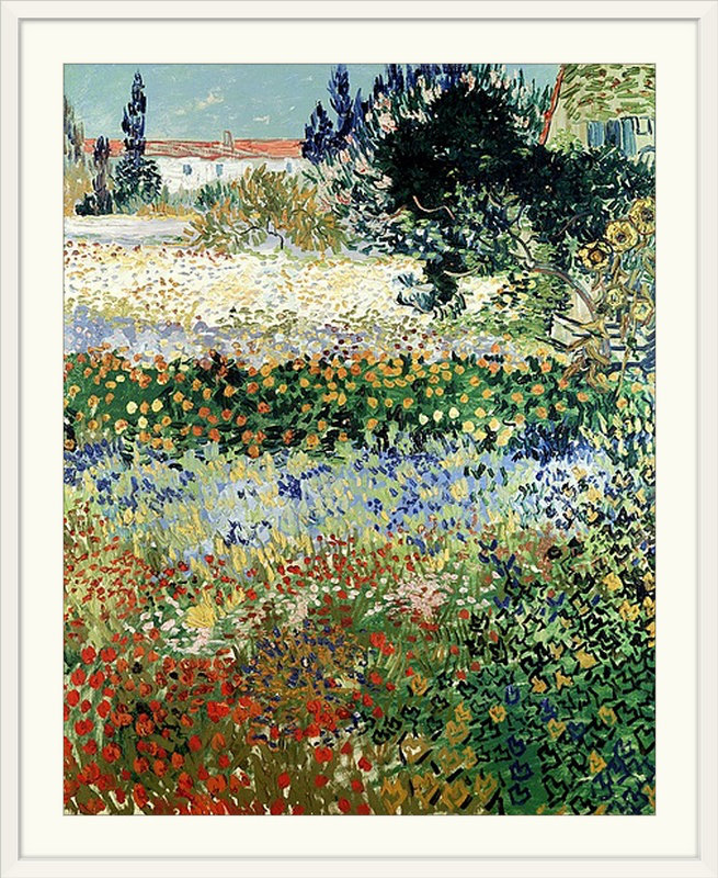 «Garden in Bloom» par Vincent Van Gogh - reproduction, H 23 po x l 20 po x P 1 po, Cadre blanc