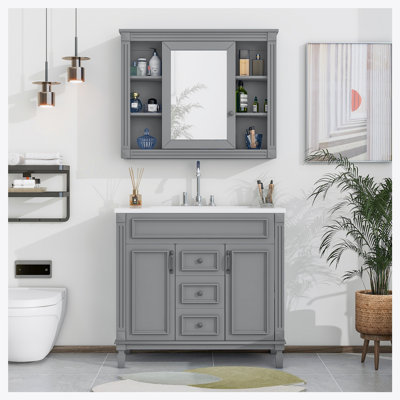 Meuble-lavabo 36 po avec lavabo supérieur et armoire à miroir