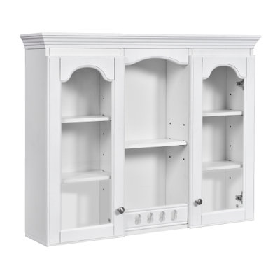 Armoire à pharmacie murale, armoire de salle de bain murale avec 2 portes en verre, armoire de rangement au-dessus de la toilette avec beaucoup de rangement, blanc, style rétro