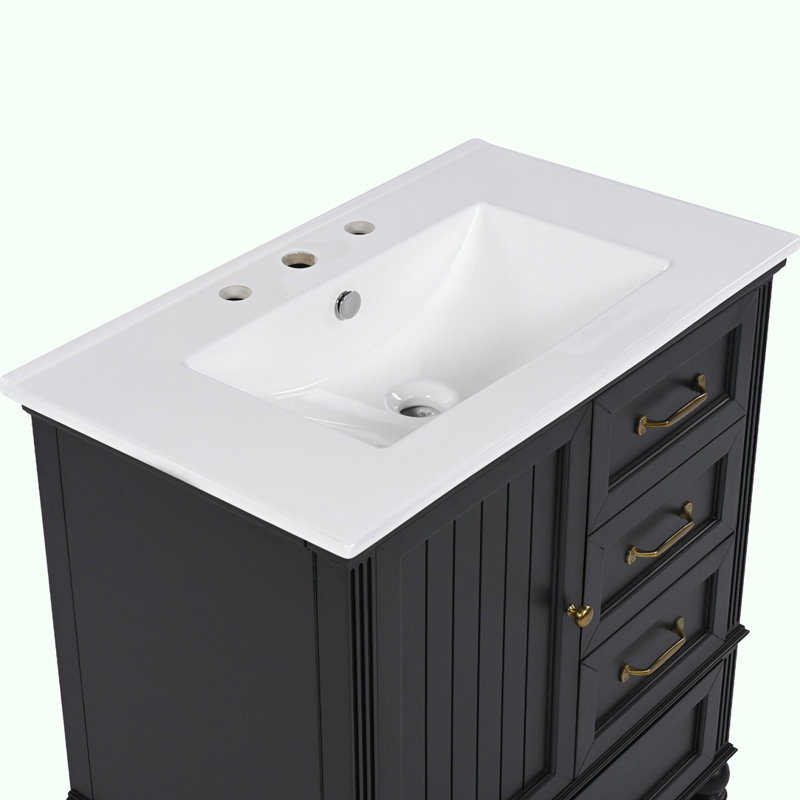 Meuble-lavabo 30 po avec lavabo, Noir, noir, noir, noir, Doré