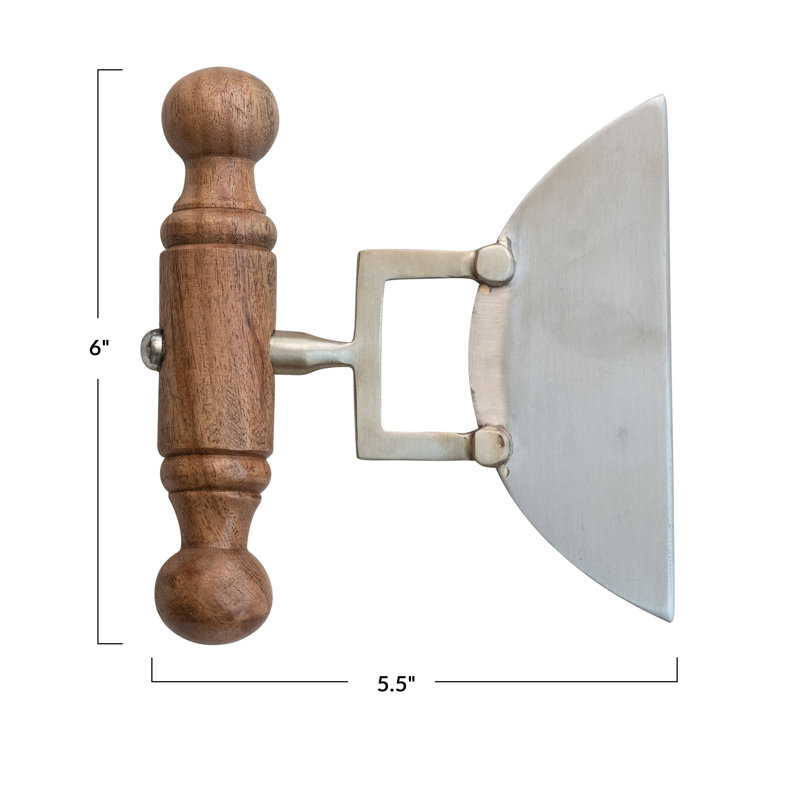 Couteau à fromage en acier inoxydable avec détails en laiton et poignée en bois d'acacia, naturel