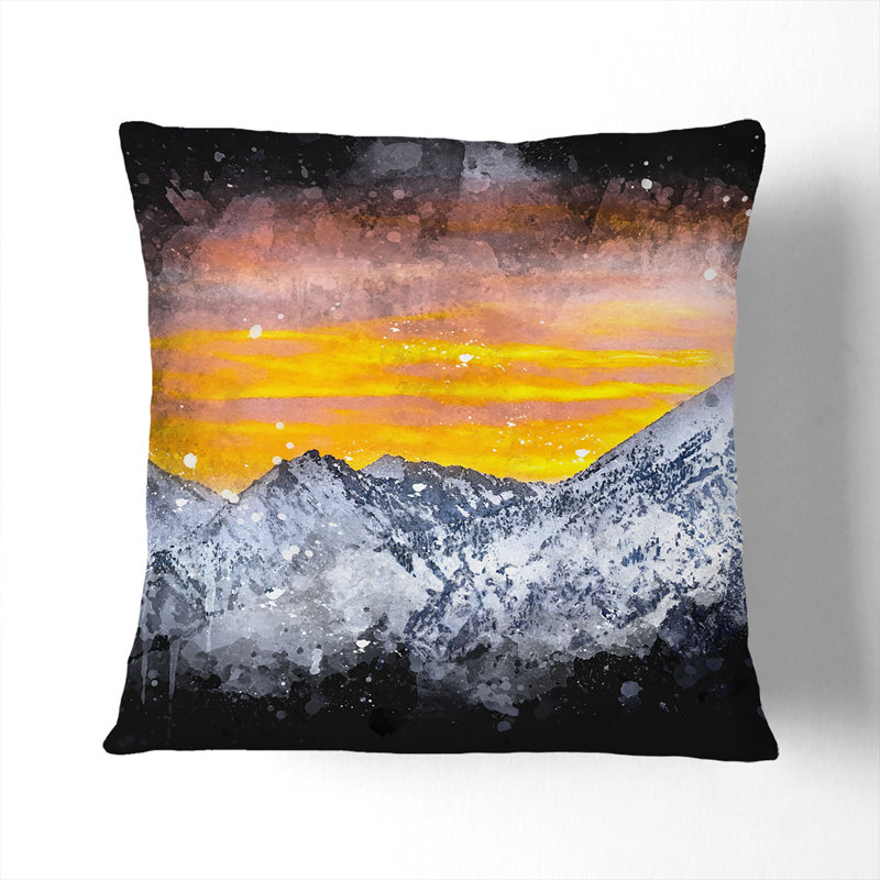 Snowy Mountain Under the Sun Paint Splash Cushion with Filling, 40cm H x 40cm W x 15cm D, White
