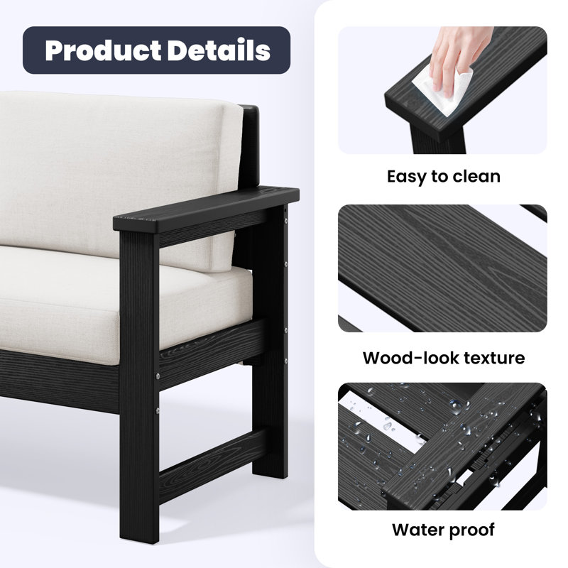 Outdoor HDPE Loveseat, Khaki, Black