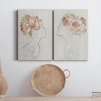 " Fashion Floral Silhouette I " 2 - Pieces Painting Print