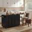 Îlot de cuisine 102,3 po avec table de salle à manger extensible, chariot d'îlot roulant avec armoire de rangement pour poubelles, support à épices coulissant à 3 niveaux, table d'îlot mobile sur roulettes pour la cuisine, la salle à manger, noir-730211561