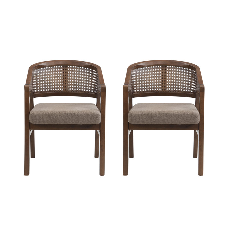 Stanley Wooden Dining Chairs with Cane Back & Upholstered Seat, Brown, Walnut 