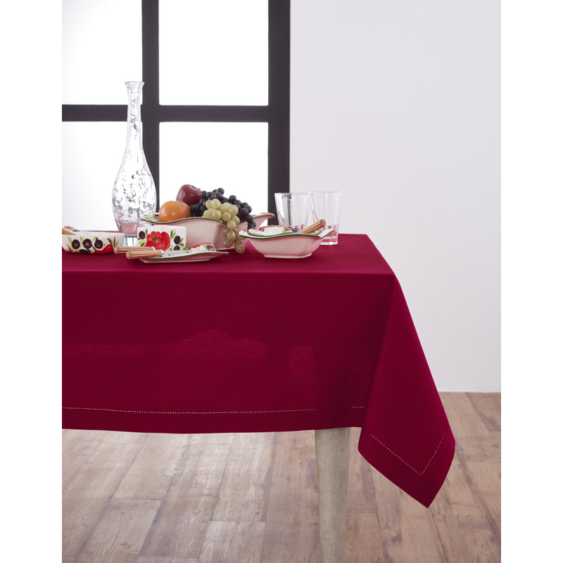 Cotton Linen Hemstitch Tablecloth, Red, 72" x 54"