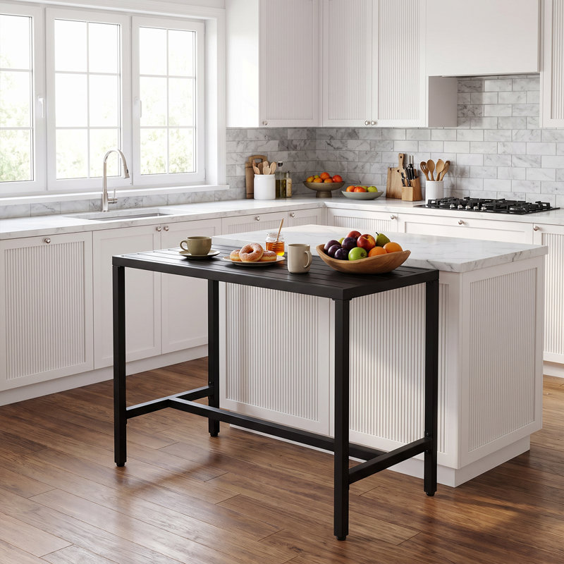 Counter Height 36.97'' Iron Bar Table, Black, 24" W x 46.8" L