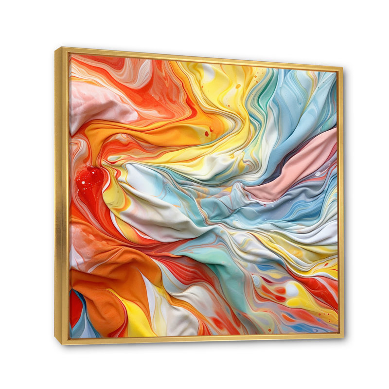 Orange et bleu, couches d'émotion encadrées sur toile, Cadre flottant doré, H 30 po x l 30 po x P 1 po