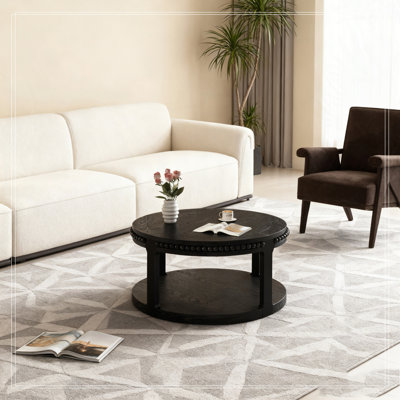 31.5 Inch Solid Wood Round Coffee Table for Living Room