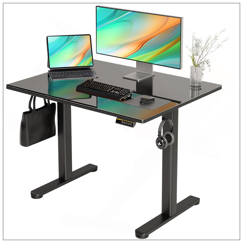 Bureau électrique à hauteur ajustable en pouces, bureau à hauteur fixe, H 28,3 po x l 39,4 po x P 23,6 po, Noir