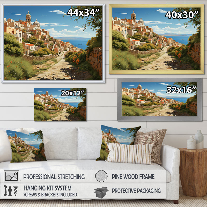 Village italien près de la côte I - Italie, art mural paysage, Cadre flottant brun, H 12 po x l 20 po x P 1 po