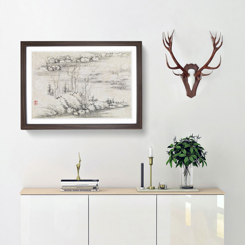 Landscape Sketch by Gong Xian - Framed Print, 36cm H x 48cm W x 2cm D, Walnut Framed