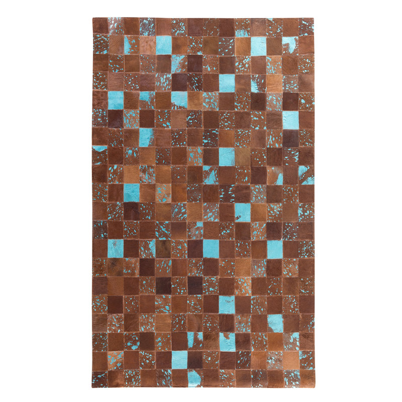 Chequered Leather Hand Woven Area Rug, Rectangle 140 x 200cm