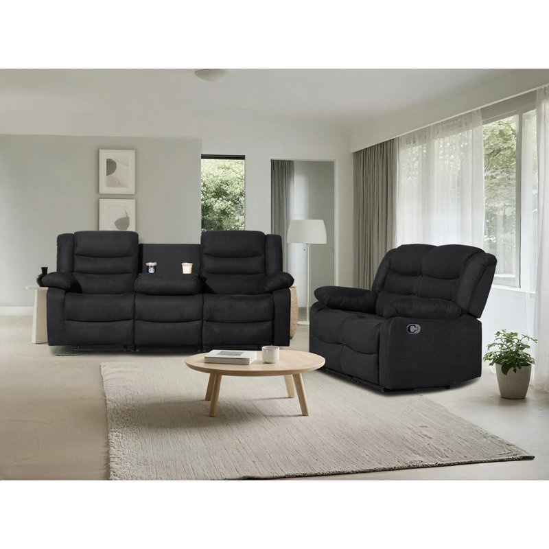 Causeuse inclinable 2 pièces avec porte-gobelets, Noir