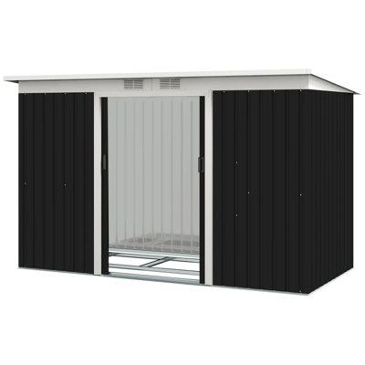 Durable Steel Storage Sheds, Gray Modern Design For Backyard Use