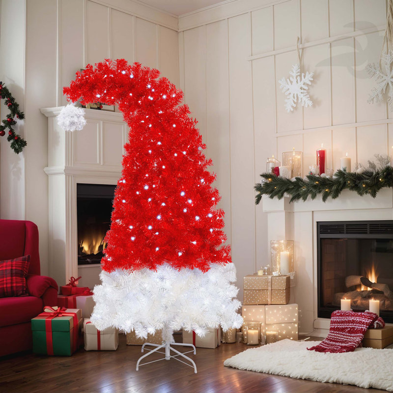Arbre de Noël artificiel illuminé 6 pi: forme de chapeau de père Noël, conception fantaisiste, 1050 pointes, structure courbée