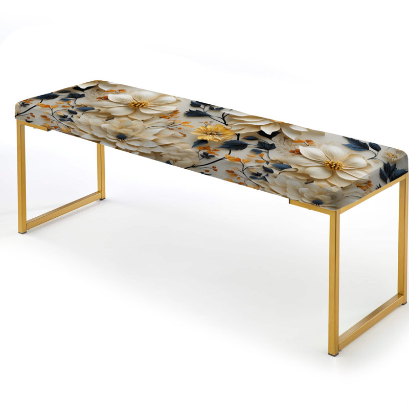 Banc floral rembourré or, Mosaic Inspired Floral Serenity