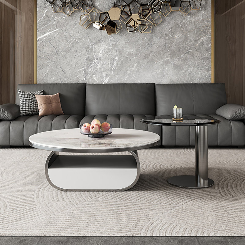 Table basse ronde de style italien avec lumière de luxe, Noir pistolet