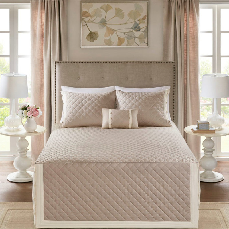 Couvre-lit grand en coton kaki avec couvre-lit réversible pour garniture boutonnée
