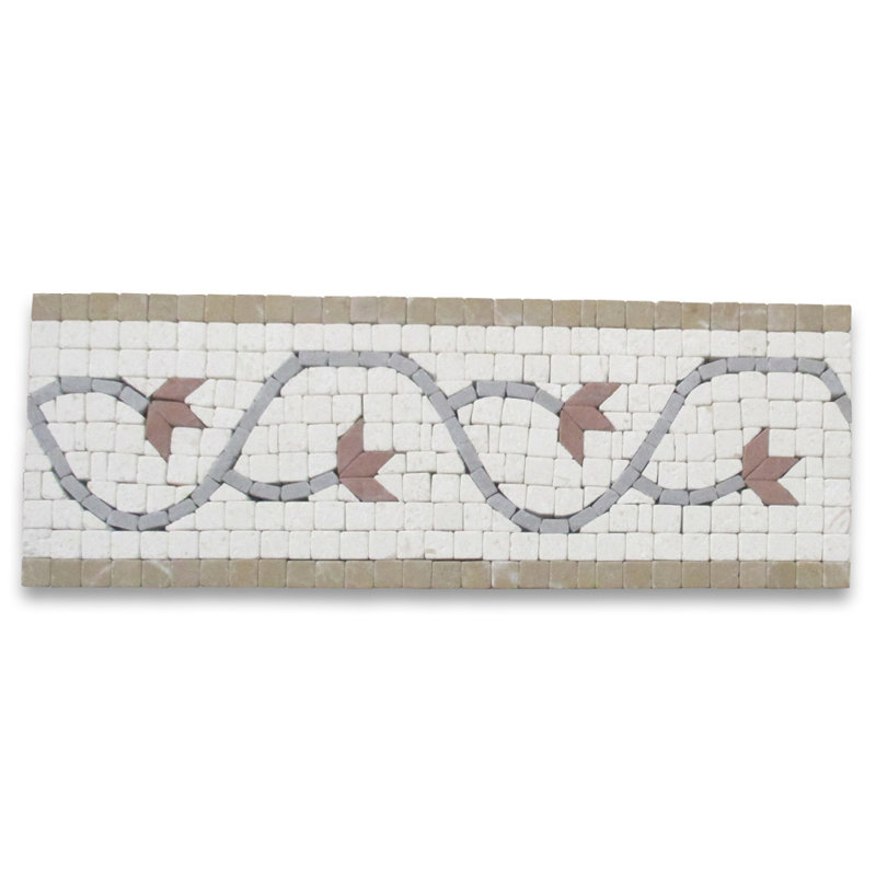 4 in. x 11 in. Polished Marble Tile, Gray/Red