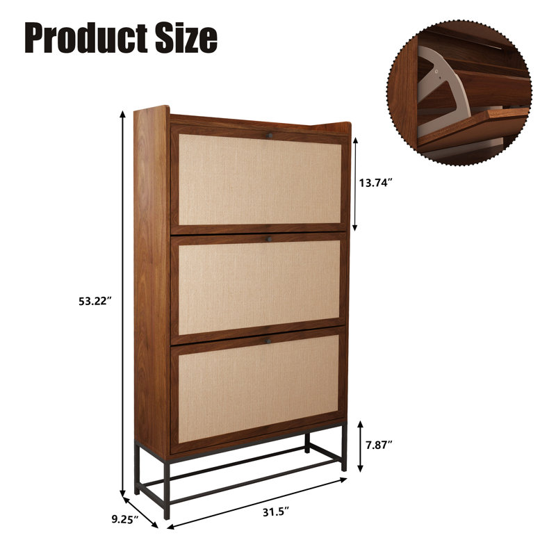 Rangement à chaussures 20 paires, Bois brun, H 53,22 po x l 31,5 po x P 9,25 po