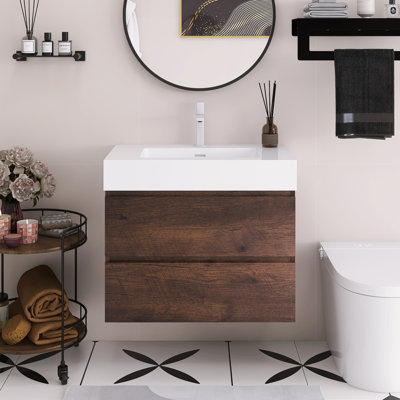 30" Wall Mounted Floating Bathroom Vanity With Sink Basin