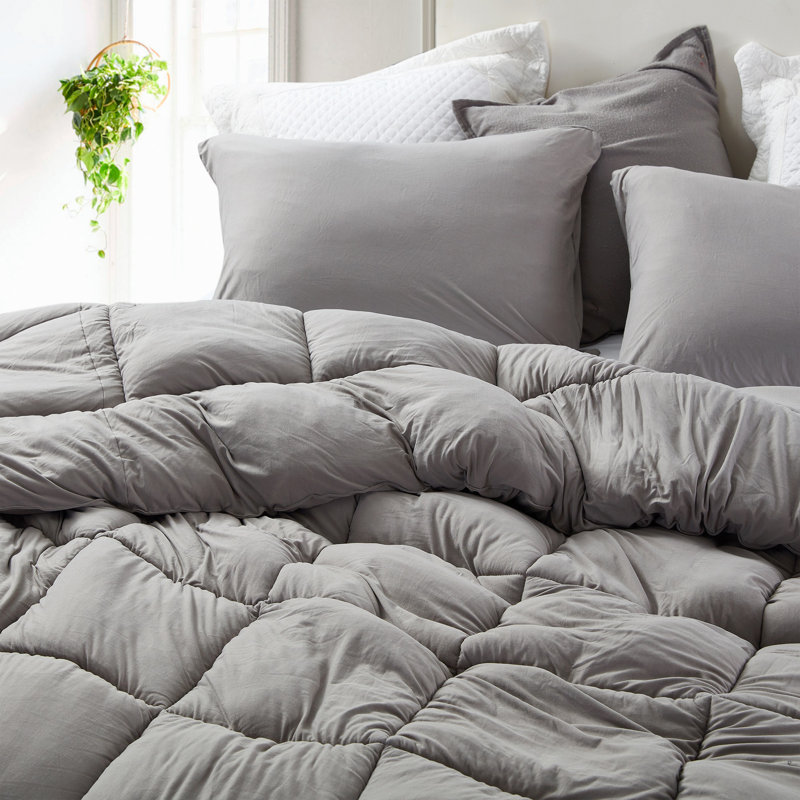 Summertime Coma Inducer Spandex-Infused Oversized Comforter, Morning Gray, Queen Comforter