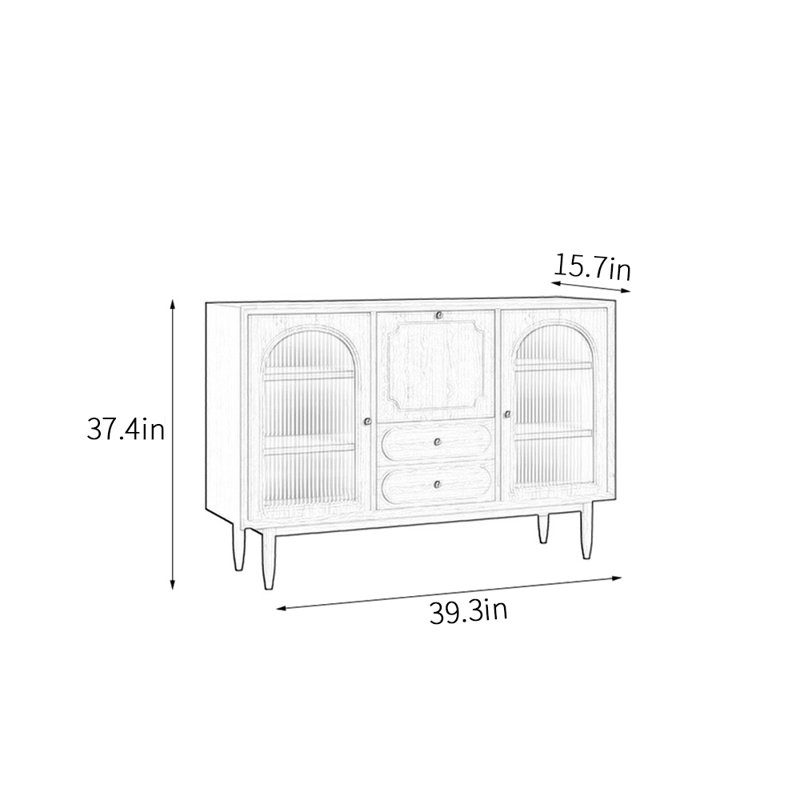 Buffet rétro de luxe de style nordique, H 37,4 po x l 39,3 po x P 15,7 po, Noir