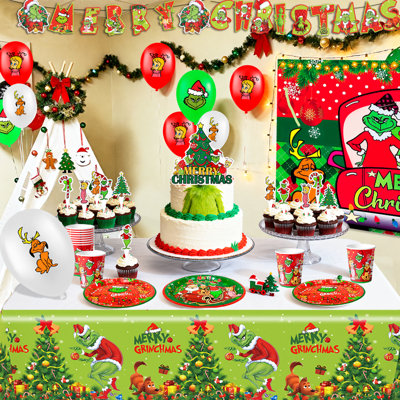 Christmas Grinch Party  Supplies,107 Pcs Grinch Party Decorations and Tableware