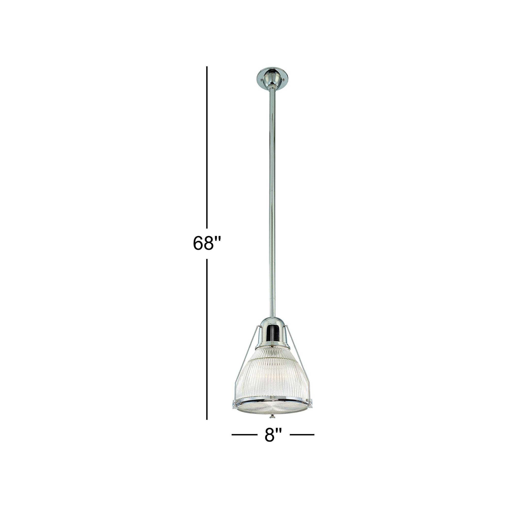Isabelle Single Light Glass Pendant, Ribbed, Polished Nickel