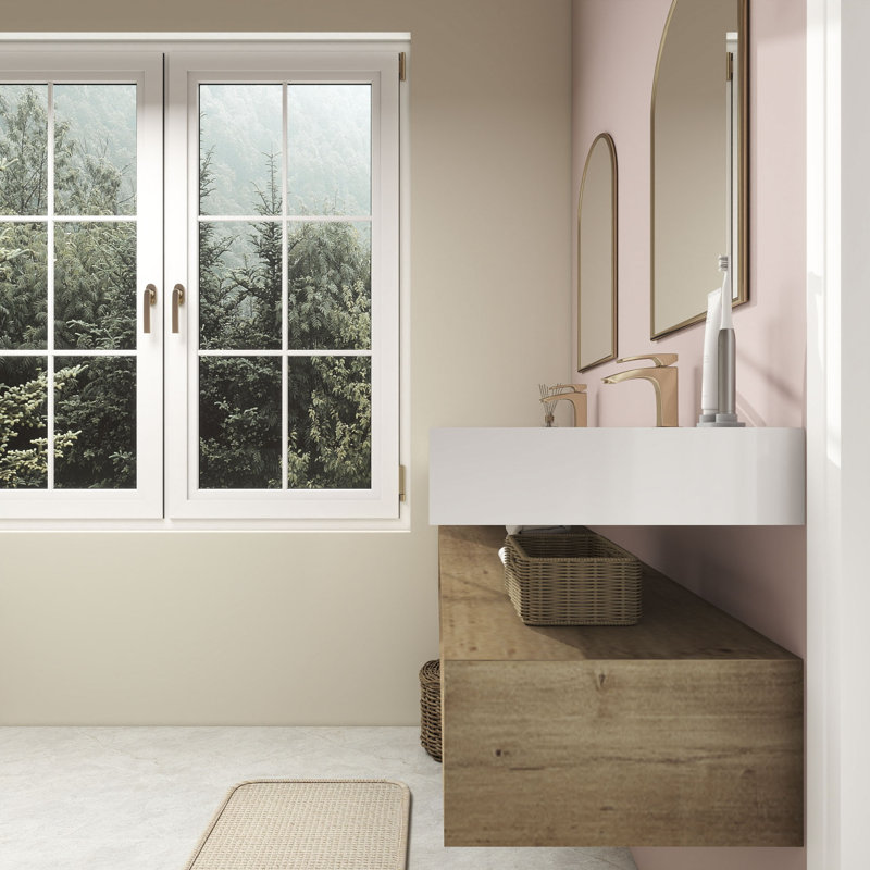Alysa 71" Wall-Mounted Double Bathroom Vanity Set, Oak