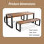 Ensemble de table de salle à manger de patio 3 pièces avec 2 bancs, plateau en bois d'acacia et structure en acier robuste, texture unique pour une surface intérieure et extérieure résistante aux intempéries