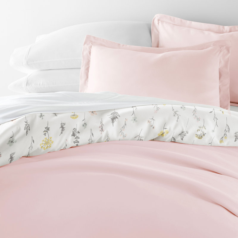 Pink Wild Flower Reversible Full/Queen Microfiber 3-Piece Duvet Cover Set