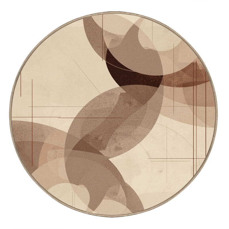 Tapis beige moelleux moelleux à motif géométrique Lotus, Rond 4 pi