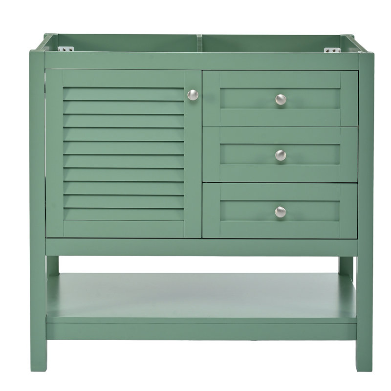 Meuble-lavabo 36 po sans lavabo, ensemble de meuble-lavabo autoportant avec 2 tiroirs et portes à fermeture douce, meuble de rangement pour salle de bain avec pieds en bois massif, vert (PAS D'ÉVIER