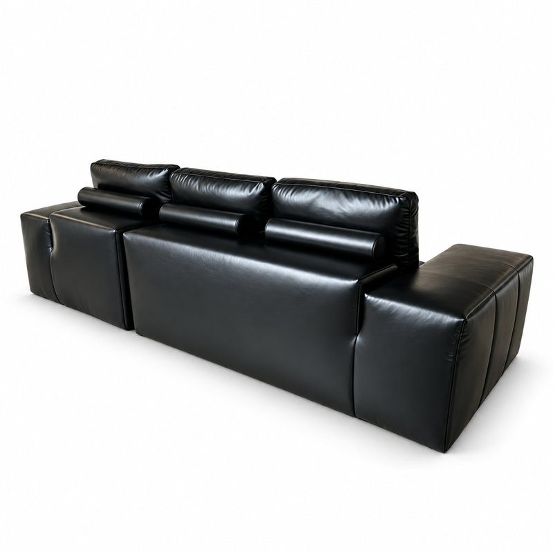 Canapé d'angle en cuir sans os de 114 pouces, couleur caramel, aucun assemblage requis, Black, Orienté à droite