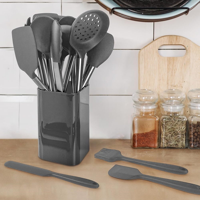 Gray Silicone and Stainless Steel 33-Piece Kitchen Utensil Set