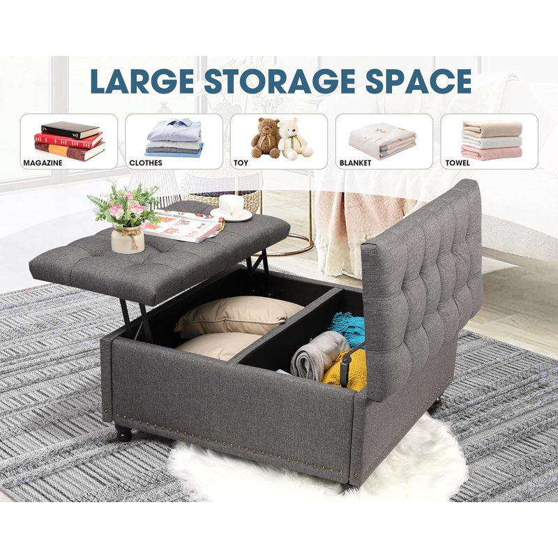 35.5" Square Ottoman Coffee Table with Large Storage, Gray